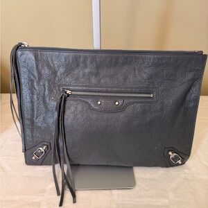 BALENCIAGA Classic Pouch Clutch Bag Black Leather